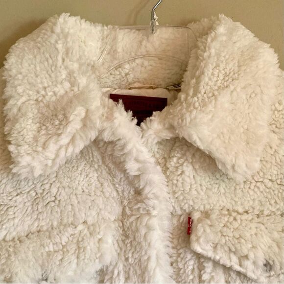 NEW Levi's Baby Bubble Sherpa Trucker Jacket Coconut Milk Cream Off White Size L - Picture 8 of 15